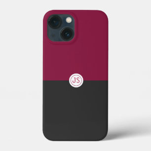 Elegant Burgundy and Black Monogram iPhone 13 Mini Case