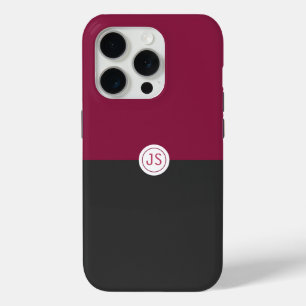Elegant Burgundy and Black Monogram iPhone 15 Pro Case
