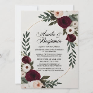 Elegant Burgundy and Blush Floral Wedding Invitati
