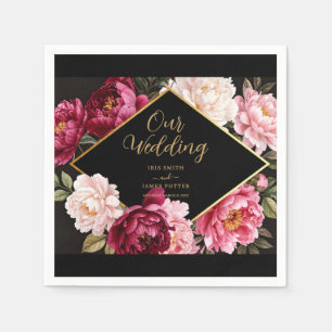 Elegant Burgundy and Blush Peony Floral Wedding Napkin