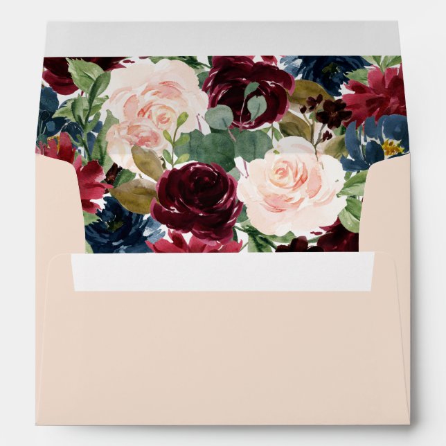 Elegant Burgundy and Blush Pink Floral Watercolor Envelope (Back (Bottom))