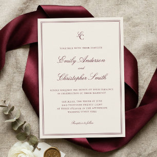 Elegant Burgundy and Cream Classic Wedding Invitation