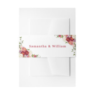 Elegant Burgundy and Crimson Blush Floral Wedding Invitation Belly Band