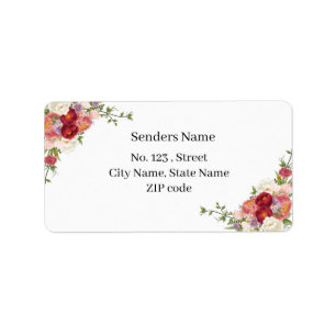 Elegant Burgundy and Crimson Blush Floral Wedding Label