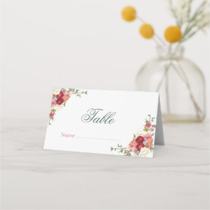 Elegant Burgundy and Crimson Blush Floral Wedding Place Card