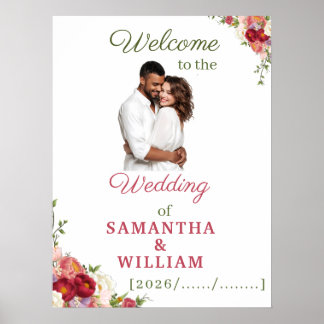 Elegant Burgundy and Crimson Blush Floral Wedding Poster