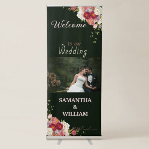 Elegant Burgundy and Crimson Blush Floral Wedding Retractable Banner