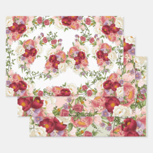 Elegant Burgundy and Crimson Blush Floral Wedding Wrapping Paper Sheet