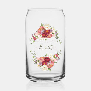 Elegant Burgundy and Crimson Floral Wedding  Can Glass