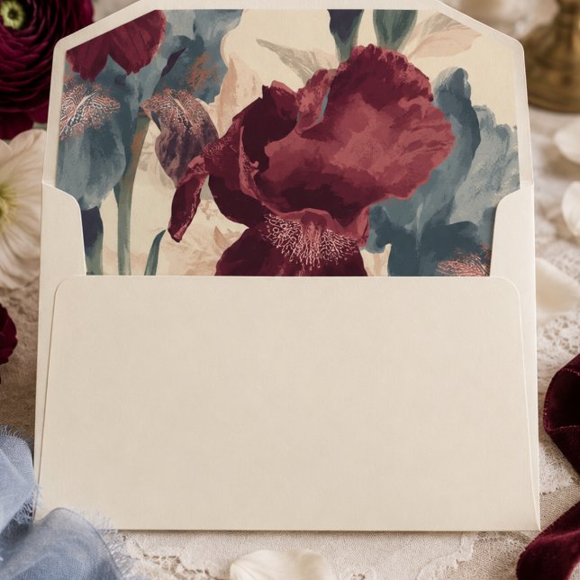 Elegant Burgundy and Dusty Blue Floral Pattern Envelope (Elegant Burgundy and Dusty Blue Floral Pattern Envelope)