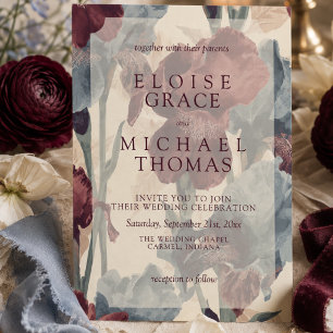 Elegant Burgundy and Dusty Blue Floral Wedding Invitation