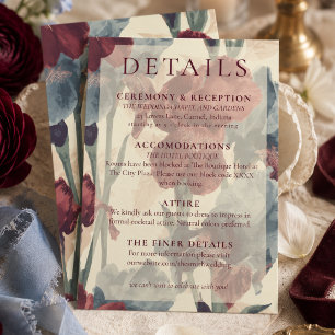 Elegant Burgundy and Dusty Blue Wedding Details Enclosure Card