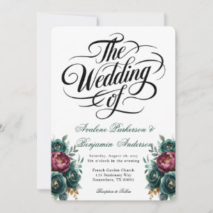 Elegant Burgundy and Emerald Peony Wedding Invitation
