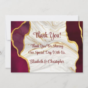 Elegant Burgundy and Gold Agate Thank You Cards