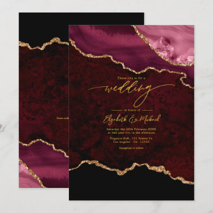 Elegant Burgundy and Gold Agate Wedding QR Code Invitation