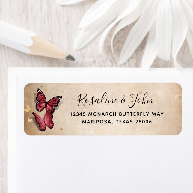 Elegant Burgundy and Gold Butterfly Return Address (Insitu)