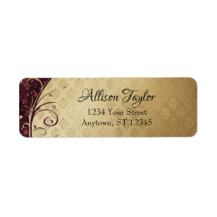 Elegant Burgundy and Gold Damask Return Address