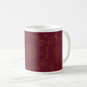 Elegant Burgundy and Gold Floral Folk Art Mug