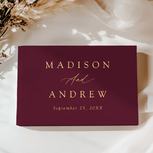 Elegant Burgundy and Gold Foil Calligraphy Wedding Guest Book