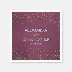 Elegant Burgundy and Gold Foil Confetti Wedding Napkin