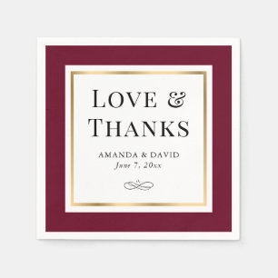 Elegant Burgundy and Gold Love and Thanks Wedding Napkin