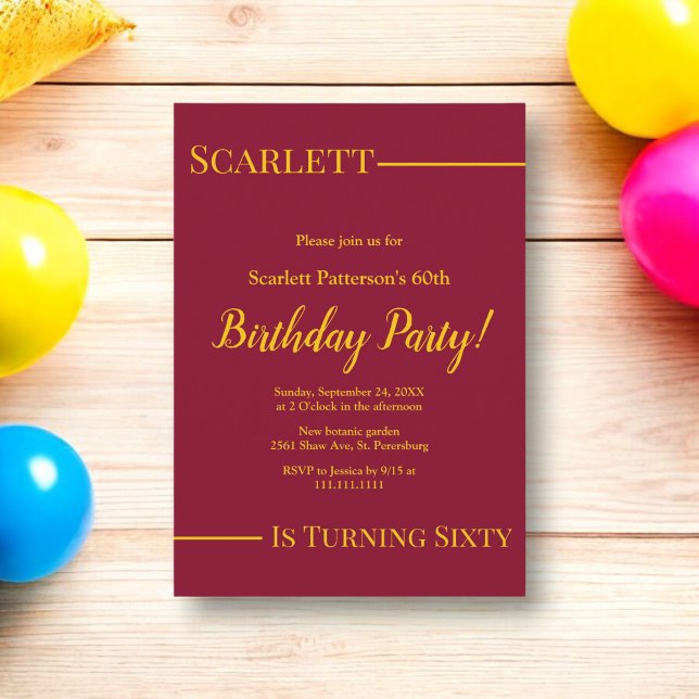 Elegant Burgundy And Gold Luxury 60th Birthday Invitation (Creator Uploaded)