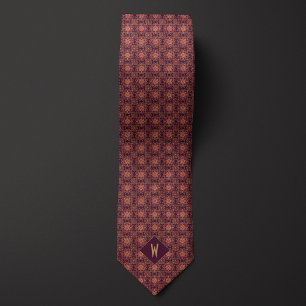 Elegant Burgundy and Gold Mandala Monogram Tie
