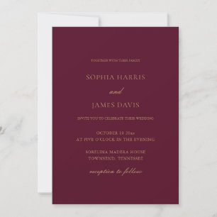 Elegant Burgundy and Gold Minimalist Wedding Invitation
