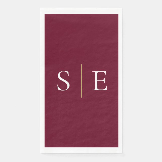 Elegant Burgundy and Gold Monogram Minimalist  Napkin (Front)