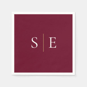 Elegant Burgundy And Gold Monogram Minimalist Napkin