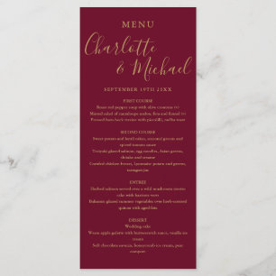 Elegant Burgundy and Gold Signature Wedding Menu