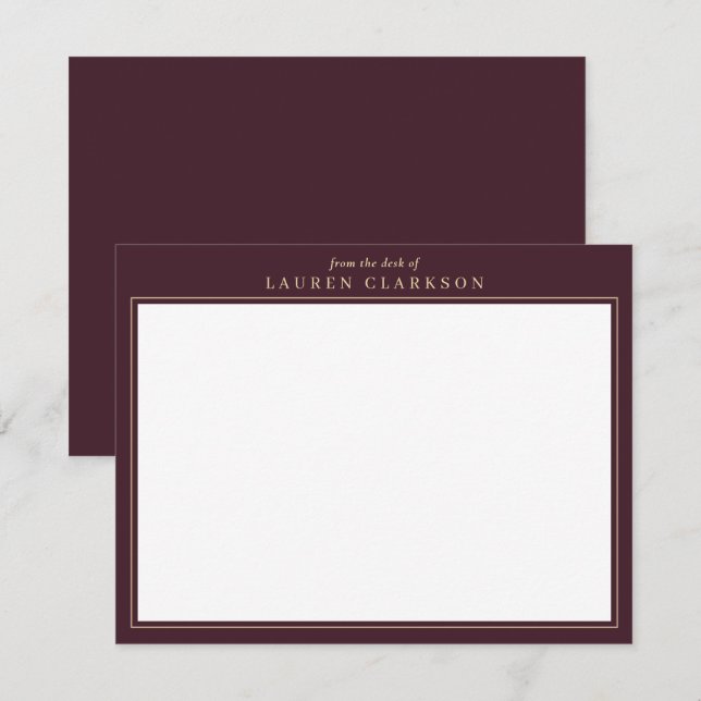 Elegant Burgundy and Gold Stationery Note Card (Front/Back)