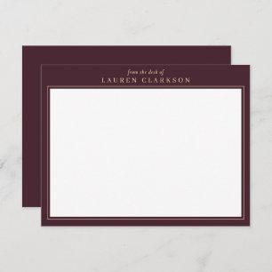 Elegant Burgundy and Gold Stationery Note Card