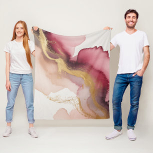 Elegant Burgundy and Gold Watercolor Art Fleece Blanket