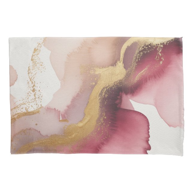 Elegant Burgundy and Gold Watercolor Art Pillowcase (Front)