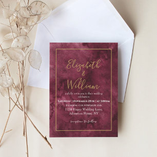Elegant Burgundy and Gold Watercolor Wedding  Invi Invitation