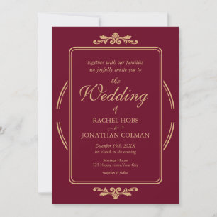 Elegant Burgundy and Gold Wedding Invitation