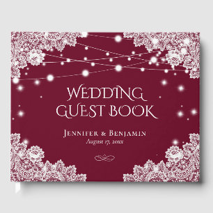 Elegant Burgundy and Lace Wedding Guest Book