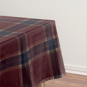 Elegant Burgundy and Navy Blue Heritage Plaid Tablecloth