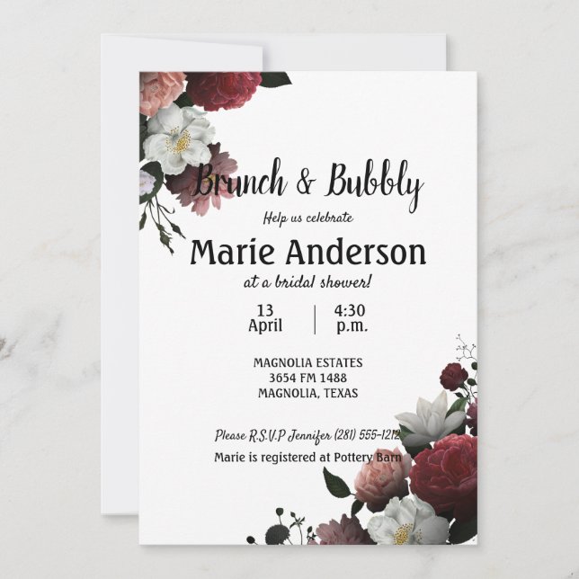 Elegant Burgundy and Pink Bridal Shower Brunch (Front)