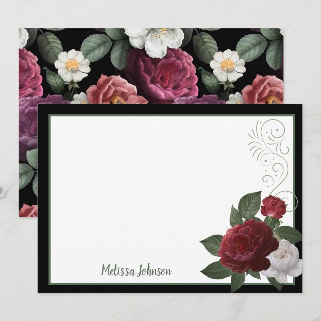 Elegant Burgundy and Pink Floral Personalised Card (Front/Back)