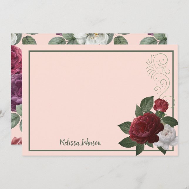 Elegant Burgundy and Pink Floral Personalised Card (Front/Back)