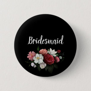 Elegant Burgundy and Pink Flowers Bridesmaid 6 Cm Round Badge