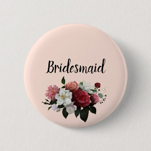 Elegant Burgundy and Pink Flowers Bridesmaid 6 Cm Round Badge