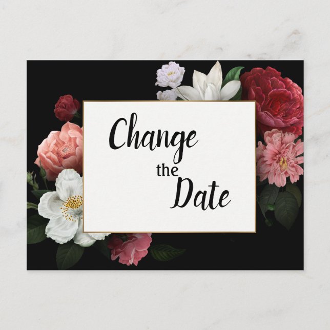 Elegant Burgundy and Pink Flowers Change the Date Postcard (Front)