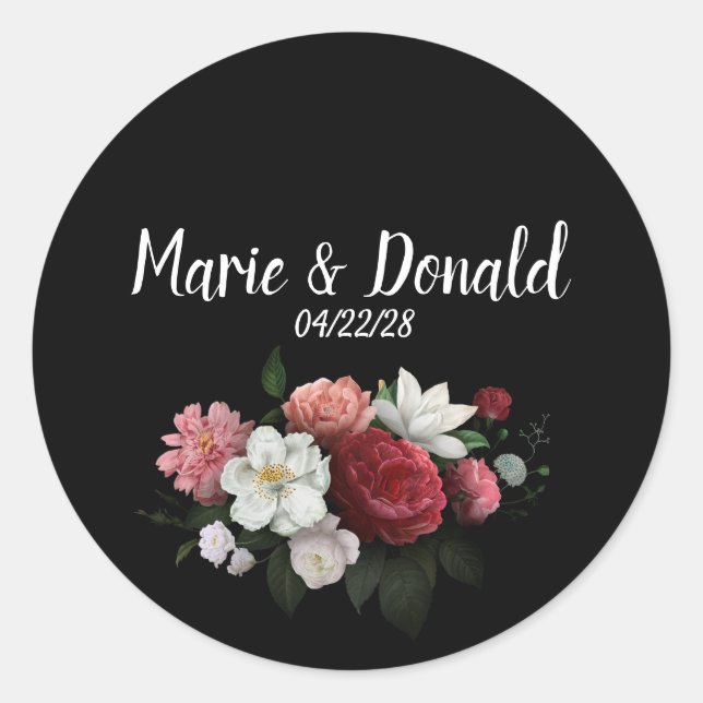 Elegant Burgundy and Pink Flowers Classic Round Sticker (Front)