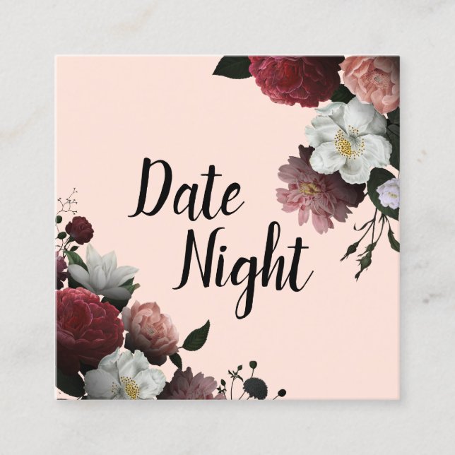 Elegant Burgundy and Pink Flowers Date Night Card (Front)