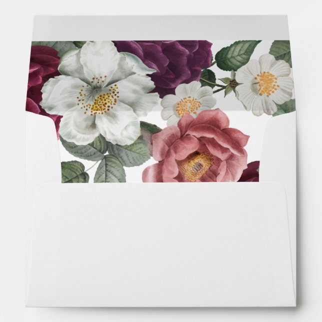 Elegant Burgundy and Pink Flowers Envelope (Back (Bottom))