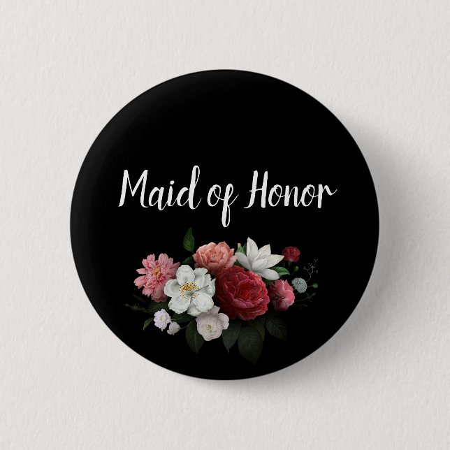 Elegant Burgundy and Pink Flowers Maid of Honour 6 Cm Round Badge (Front)