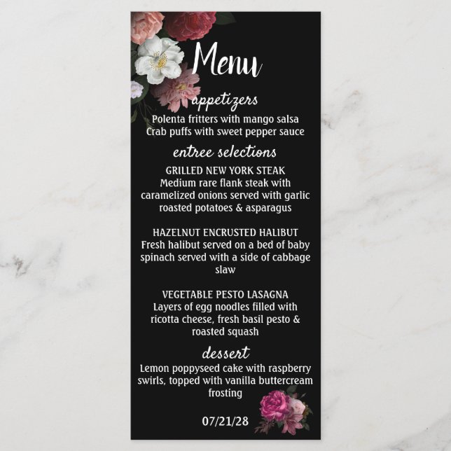 Elegant Burgundy and Pink Flowers Menu (Front)